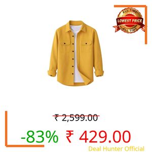DEELMO Men’s Stylish Cotton Blend Casual Shirt || Full Sleeve Button-Down Shirt with Dual Flap Pockets || Comfortable Breathable Fabric || Perfect for Casual Office and Outing Wear Yellow