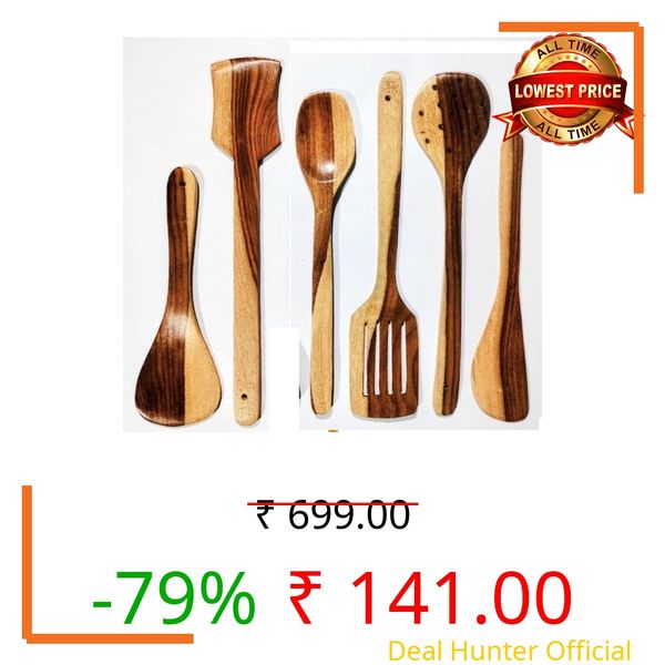 Wooden Kitchen Utensil Set, 6-Piece Cooking Tools, Natural Wood Spatulas and Spoons