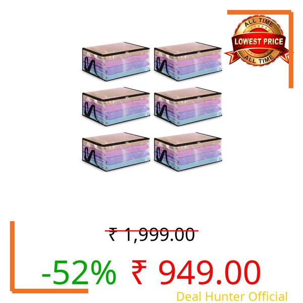 SUQERA Clear bags for storage (Pack of 6) | Blanket Storage Bags | Transparent Storage Bags | Plastic Bag for Clothes | Clothes Storage Bag Transparent (Medium)