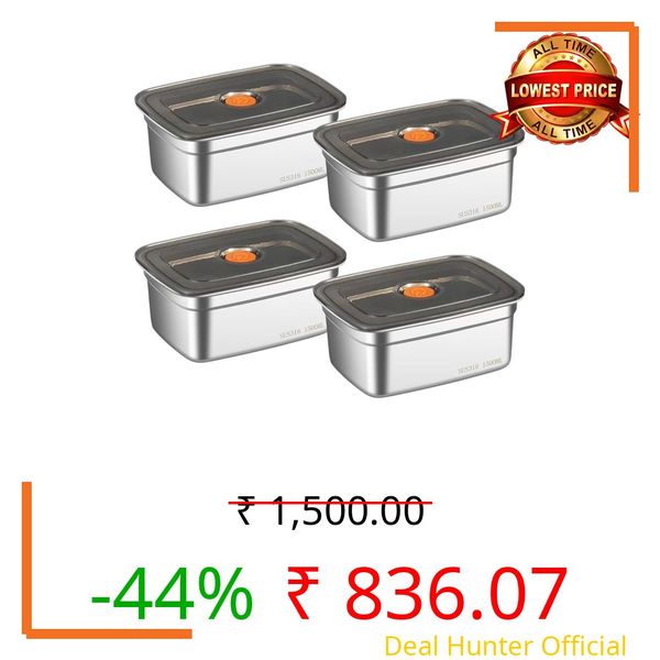 MARSION Fridge Storage Box Stainless Steel Food Storage Containers | Food Grade, Leakproof Kitchen Organizer | Freshness Locking, Microwavable & Freezer Safe (1500 Ml Pack of 4)