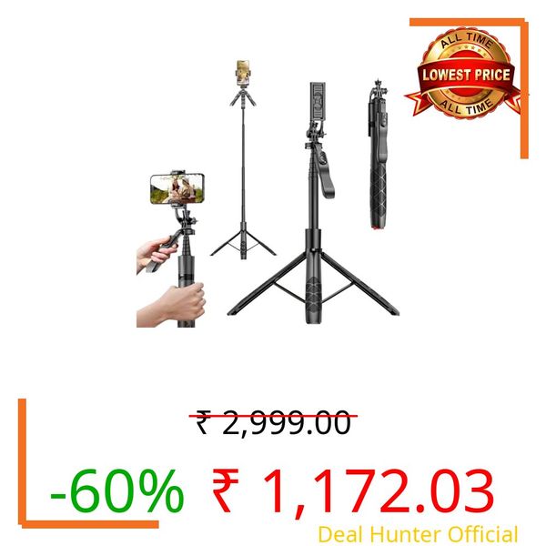 Kratos 70 inch / 180 CM Long Selfie Stick, Pop Up Auto Open Tripod 360° Rotatable, Long Extendable Bluetooth Mobile Tripod with 1/4" Screw for Mobile Phone Camera Gopro Vlogging YouTube Travel