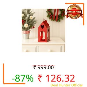 MARKET 99 Hanging T-Lite Holder Hut Metal Red Matte Finish – Xmas & Christmas Home Décor Candle Holder, Festive Hanging Lantern for Living Room, Bedroom, Patio, Outdoor & Holiday Decorations