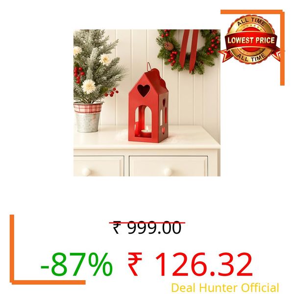 MARKET 99 Hanging T-Lite Holder Hut Metal Red Matte Finish – Xmas & Christmas Home Décor Candle Holder, Festive Hanging Lantern for Living Room, Bedroom, Patio, Outdoor & Holiday Decorations