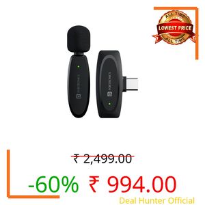 Portronics Dash 7 Ai Omnidirectional Type C Wireless Microphone, Ai Enabled Noise Cancellation, Plug & Play, Lapel Wireless Mic for Video Recording, Supports Type C Android, iPhone, Camera(Black)