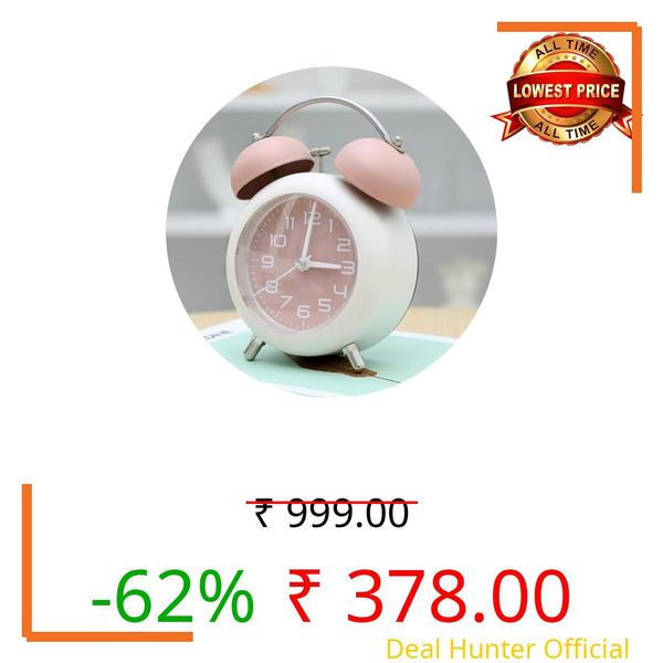 Eopzo TB-01 Metal Twin Bell Alarm Clock | Loud Alarm Analog Desk Clock with Silent Sweep Movement, Bedside Table Clock for Kids, Bedroom, Office & Study Table, Pink