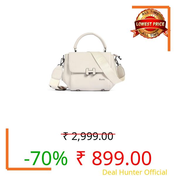 EXOTIC Premium H-Lock Sling & Hand Bag for Women | PU Leather Crossbody with Magnetic Lock, Adjustable Strap & Top Handle | Ideal for Office, Travel & Daily Use (OFF WHITE)
