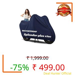 100% Waterproof Splendor Plus xtec Bike Cover | Polyester Body Cover for Rain & Sun | UV Protection, Dustproof, Scratch Resistant, Windproof, Heat Resistant, Vehicle Specific Fit (Blue)
