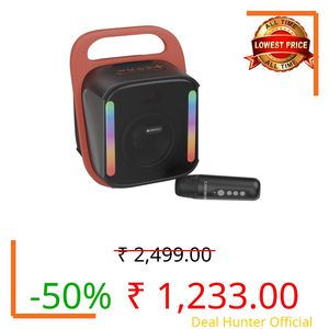 Zebronics Portable BT Speaker, 14W, Upto 4 Hrs Playback, 10.16cm Driver, BT v5.4, USB, mSD, AUX, Splash Proof, Voice Changing Wireless Mic, Carry Handle, Mobile Holder, 6 RGB Modes (Sound Feast 110)