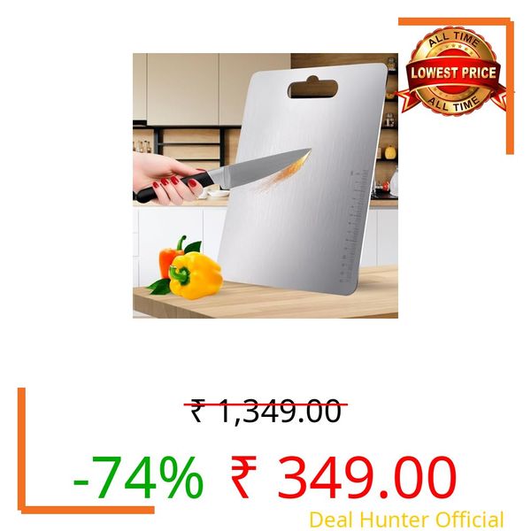 CANWAY® Stainless Steel Chopping Board 36x25 cm with Handle|Anti-Slip Cutting Board for Kitchen|Hygienic & Easy Clean|Ideal for Vegetables, Fruits & Meat|Heavy-Duty Non Slip Chopper|Large