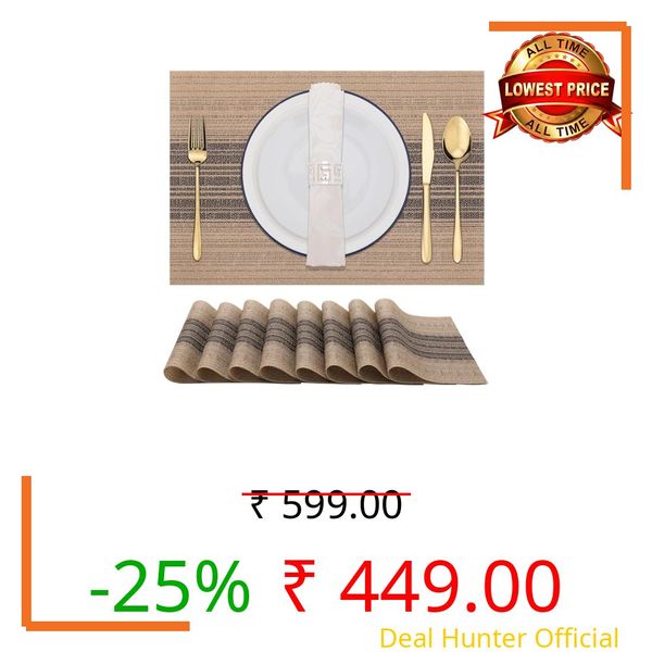 PVC Dining Table Mats Set of 6 | Waterproof, Heat Resistant, Washable, Anti-Slip Placemats for Dining Table, Home & Kitchen Décor | Size 45 x 30cm Viny (Beige & Black)