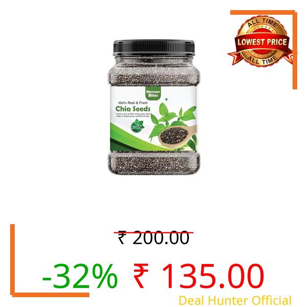 MarwarBites Premium Chia Seeds 250GM | Raw Unroasted & Cleaned | Natural Plant-Based Superfood Seed For Eating | Ideal for Smoothies, Baking & Cooking