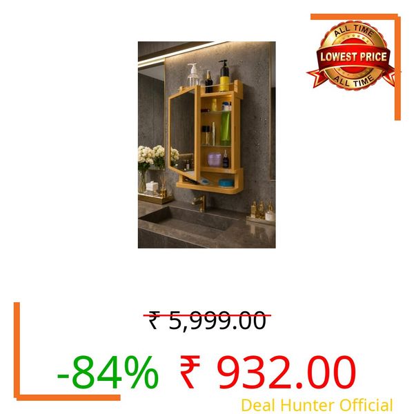 CIPLA PLAST Rich Look Bathroom Cabinet with Mirror | Storage Organiser | Strong Plastic Bathroom Shelves Wall Mounted | Bathroom Accessories| Mirror Cabinet- (Made in India) (Champagne Gold)