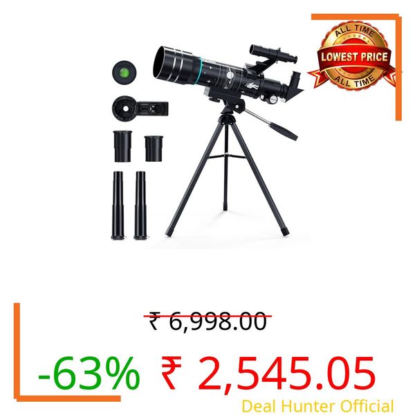 Sounce Astronomical Land and Sky Refractor Telescope with 20x–96x Ultra Zoom for Beginners Kids Fully Coated Glass Optics Alt-Az Mount to Explore Moon Planets and Bright Celestial Objects Star (Black)