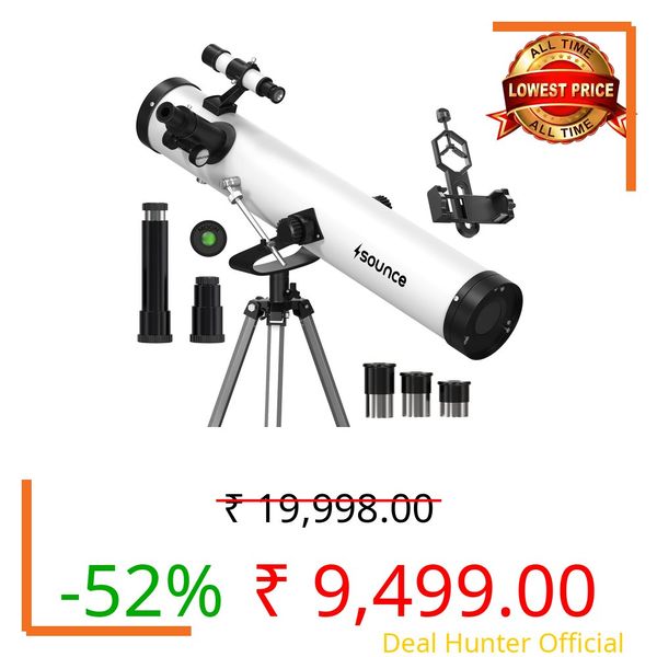 Sounce Newtonian Reflector Telescope for Beginners and Professionals 76mm Lens 700mm Focal Length 28x-350x Ultra Zoom Fully Coated Glass Optics Alt-Az Mount for Moon Planets Deep Sky Viewing (Black)