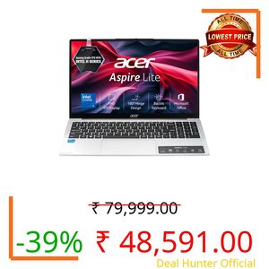 acer Aspire Lite Intel Core 5-210H Processor, Office 2024 + M365 Basic, 16GB RAM/512GB SSD, 15.6"/39.62 cm, FHD IPS Display,Win 11 Home, Backlit KB, Steel Grey, 1.7Kg, AL15-52H, Thin and Light Laptop