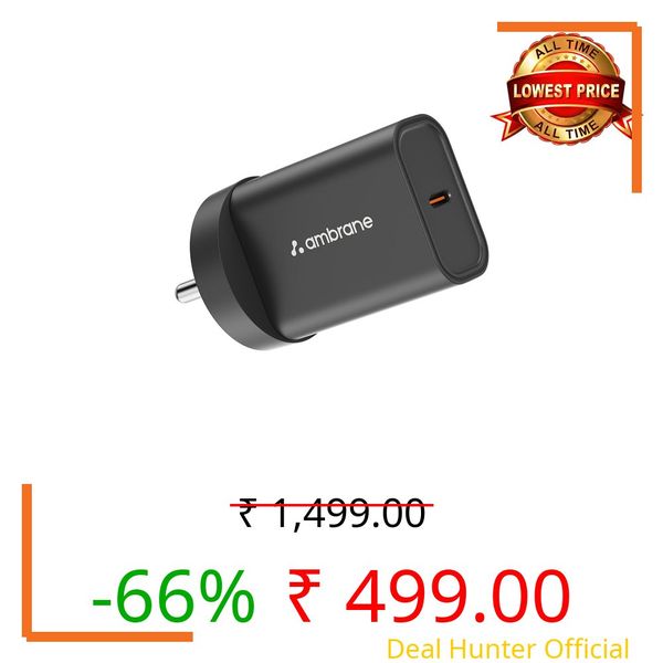 Ambrane 36W Fast GaN Charger, Super Compact iPhone, Macbook Air & Android Smartphones Adapter, PD Technology for Fast Charging, Small Size Perfect for Travels For all Type C Devices (Charge i36,Black)