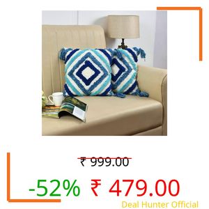 DecorativeDreams Boho Cushion Covers | 100% Cotton Printed Pillow Covers for Sofa, Bed, Living Room Decor | Soft Durable Fabric with Handcrafted Look and Hidden Zipper | 16x16 Inch - Pack of 2