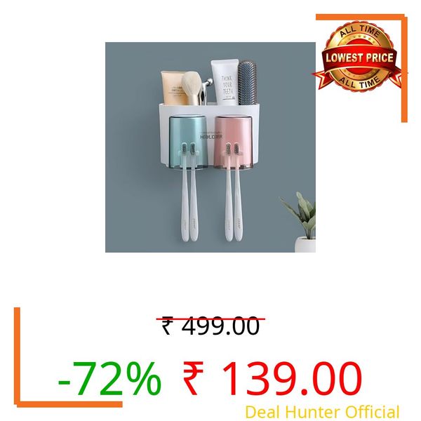 Toothbrush Holder Wall Mounted, Tooth Brushes Holder, Toothbrush Holders for Bathroom, Brush Holder for Bathroom Wall Mounted (2 Cup, White) Plastic