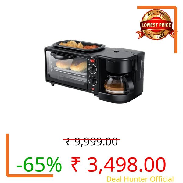 HARIRUP MultiChef Pro 3 in 1 Breakfast Maker With Oven Toaster Griller, Coffee Maker, Frying Pan | Adjustable Temperature & Timer, Bake, Grill & Toast- Black