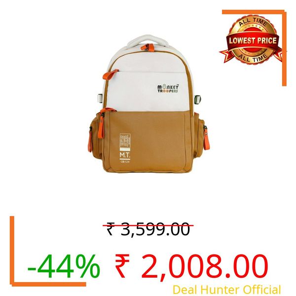 MONKEY TROOPERS Bouje Laptop Backpack Bag For Men Women Girls Boys, college, school, office, travel, casual, 15.6-inch,Quick Access & Zippered Pockets, 27 Litre, Water Resistant (White/Brown)