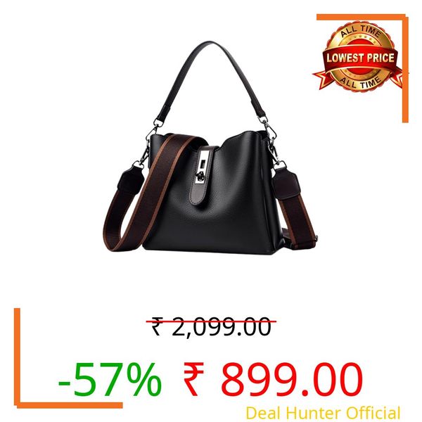 Gowloz Women's PU Leather Bucket Bag, Black Crossbody Shoulder Handbag for Work, Shopping, Travel, Daily Use | Fashion Style