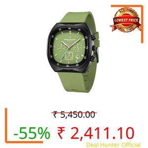 Daniel Hechter Paris Bercy Collection Modern Multi Functional Watch for Men with Square Dial and Silicon Band-DHM1001 (Dial: Black Strap: Green)