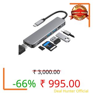 WirePulseX® 6-in-1 Type-C Docking Station Hub with 4K HDMI, 1Gbps Ethernet, 3×USB 3.0 & 100W PD | Multiport USB-C Adapter for MacBook, Windows, iPad & All Type-C Devices | Portable & Plug-and-Play