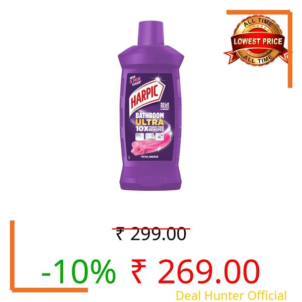 Harpic Bathroom Cleaner Ultra | Petal Breeze | 1L | 10X Tough Stain Remover | New 5 Min Clean | Multi Surface Clean - Floors, Basin, Tiles