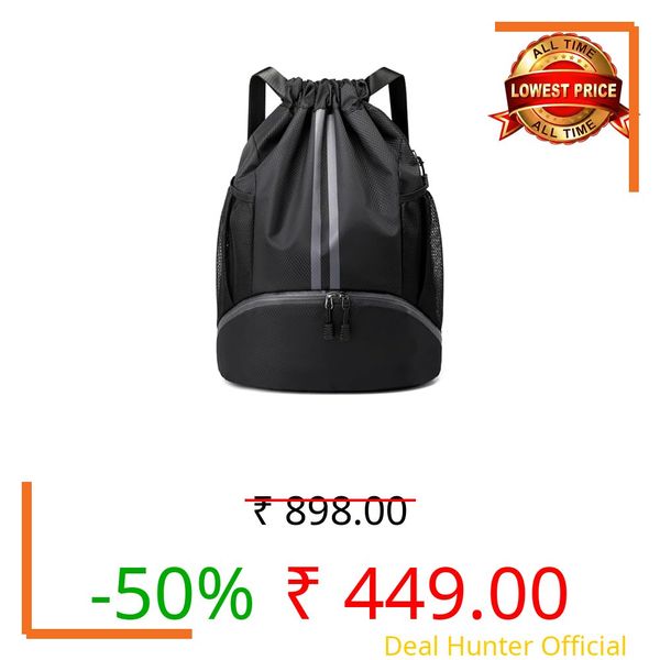 LAYZOO Drawstring Gym Bag for Men, Waterproof Drawstring Backpack for Women, Swim Bag with Shoes Compartment, Pull String Sport Bag for Soccer and Basketball Black.