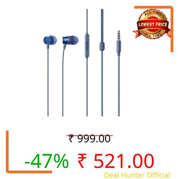 realme Buds 3 Wired in Ear Earphones with Mic, 9mm Bass Boost Driver, Tangle-Free Braided Cable, 3.5mm Audio Jack and One-Button Remote (Blue)