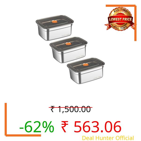 BYKOINE Fridge Storage Box 316 Stainless Steel Food Storage Containers | Food Grade, Leakproof Kitchen Organizer | Freshness Locking, Microwavable & Freezer Safe (1500ml Pack Of 03)