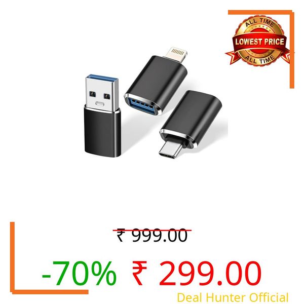 UNIGEN OTG Adapter 3 Pack | USB-A, USB-C Compatible with Lightening Charger Converter MacBook, iPad, Android, iOS, Laptop (Black, Pack of 3)