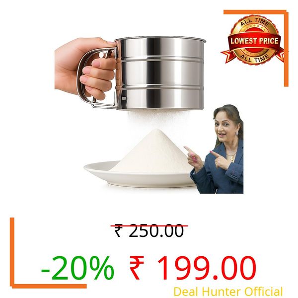 PANCA Stainless Steel Flour Sifter | Hand Press Atta Chhani with Handle | Large Capacity Corrosion-Resistant Flour Sieve Cup for Baking, Sugar, Wheat, Maida & Powdered Ingredients (1 Pc, Silver)