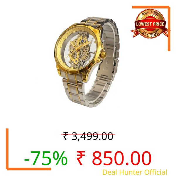 ODXO Luxury Skeleton Mechanical Style Look Watch | Gold-Tone Stainless Steel Band, Transparent Dial Display | cronoworking Stainless Steel Luxury Men's Fashion Gents Watch Open dail | (Sliver)