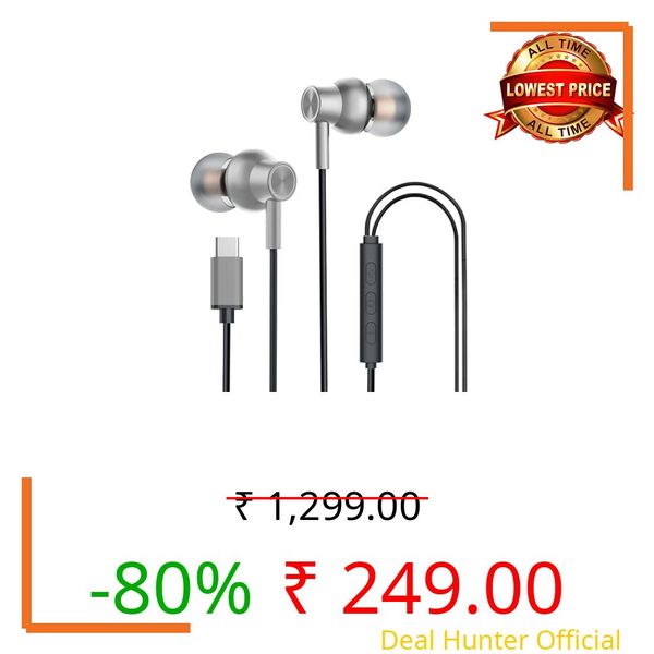 Kratos Tune V6 C Type Earphones Wired, Deep Bass Drivers Earphone, Inline Control Type c Headphones with Mic, Comfort Fit Type c Earphone with Volume Control,Metallic C pin Earphones (Grey)