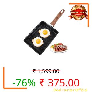 Cuzenal Japanese Omelette Pan, Rectangular Non-Stick Frying Pan with Wooden Handle, Black