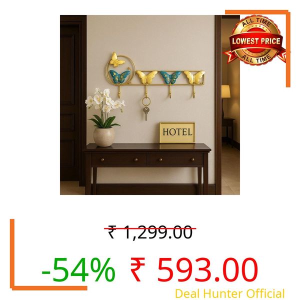 PEDEX Hand Painted Metal Butterfly Shape Key Holder with Hook Decorative Multicolor Wall Key Hanger for Home, Entryway, Office & Living Room Decor