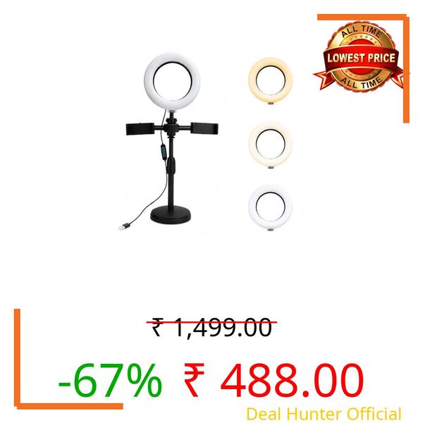 Futopia Portable 6Inch (15cm) Selfie Phones LED Ring Light with Stand for Desk & 2 Phone Holders | 3 Color Modes | USB Used | Ideal for Photo & Video Shoots, Meetings & Live Streaming, Instagram Reels