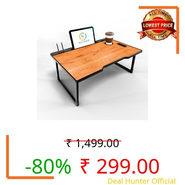 LIDBOX Smart Multipurpose Foldable Laptop Table with Cup Holder, Study Table, Bed Table, Breakfast Table, Foldable and Portable/Ergonomic & Rounded Edges/Non-Slip Legs (COT Woods)