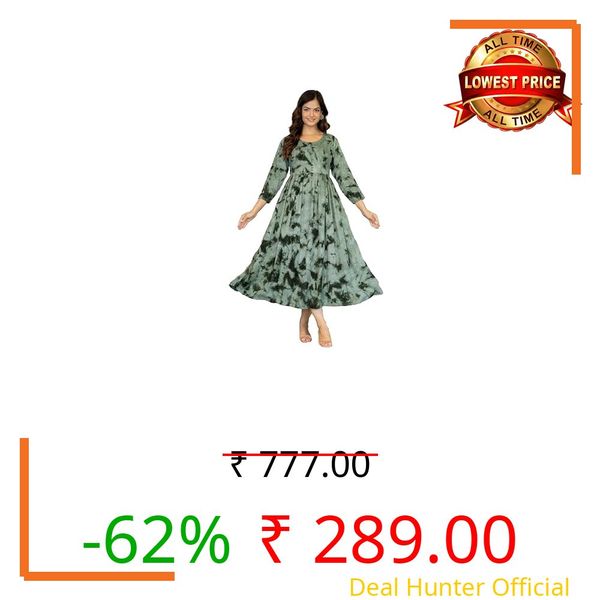 MASIYALA Women Anarkali Printed Kurti Green