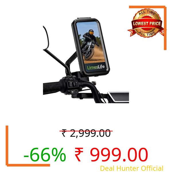 LimesLife Waterproof Phone Mount for Motorcycle Bike & Scooter | 360° Rotation | Touchscreen Friendly | Anti Vibration Damper Smart Phones. (Black) (LL- 10XL Pro)