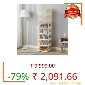 Aliensware 7Layer Plastic Storage Drawer Organizer with Wheels, Modular Cabinet for Home, Office, School, Hospital, Parlor, Morden Kitchen, Cosmetics, Clothes, Toys Organiser for Kids Room-Clear Ivory