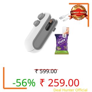 Portable Plastic Bag Sealing Machine | Mini Bag Sealer with Cutter and Magnet | Packet Sealer for Food, Chips, Snacks, Traveling Food Packets Bags (Rechargeable) 1Pcs (Black)