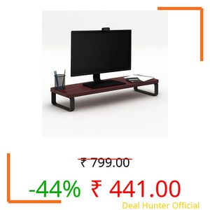 R2H Gallery Wooden Computer Monitor Stand Riser | Desktop Organizer for Monitor, Laptop & TV | Ergonomic Height | Space Saving Desk Shelf (Mahogany Finish, Metal Legs)