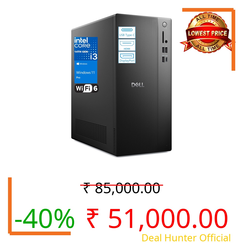 Dell Desktop Computers Tower PC Ect1250 for Home & Business, 14th Gen Intel 4-Core Processor, 8GB DDR5 RAM, 512GB PCIe SSD, WiFi 6, Bluetooth, DisplayPort, HDMI, Type-C, Windows 11 Pro