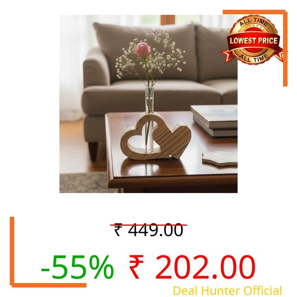 WELZISH Decorative Glass Test Tube with Heart Wooden Holder Vase for Flower Plants Home Decor Office Living Room Bedroom Table Gifts Decoration Items