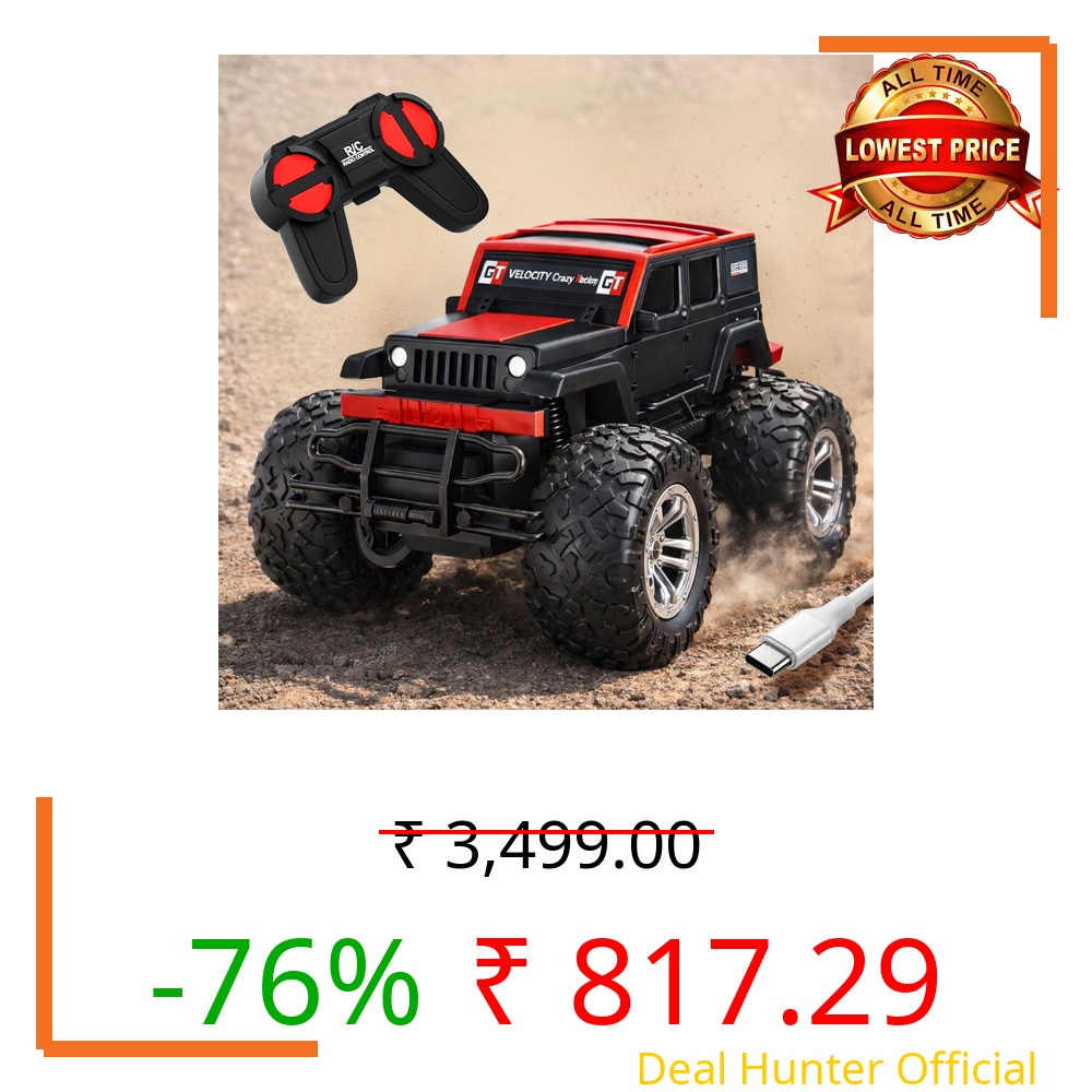 Lifelong Rechargeable Off-Roader RC Car for Kids 3–8 Years | Type-C Fast Charging, Long-Lasting Battery | Longer Operating Range Stunt Monster Car with Big Tyres & Sporty Suspension for Boys & Girls