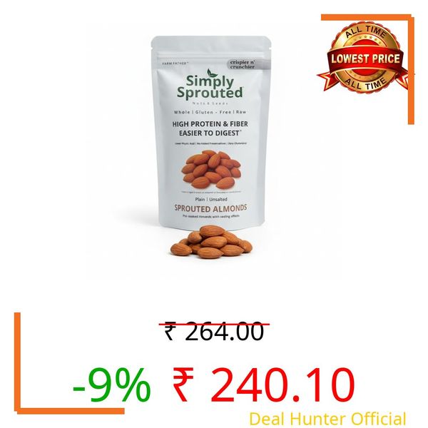 Farm Father Simply Sprouted Almonds | 100 g | Plain Unsalted, Pre-Soaked Giri | Keto-Friendly, Lower Phytic Acid, Crispy, Not Fried, Not Roasted, High Protein & Fibre, Gluten-Free | 100g (Pack 1, Almonds)