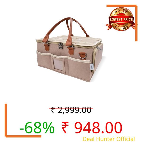 DOCAT Baby Diaper Bag, Cute Felt Diaper Caddy Organizer with Removable Shoulder Strap, Baby Basket Essentials for All Newborn Baby Products Nursery Basket (Beige)