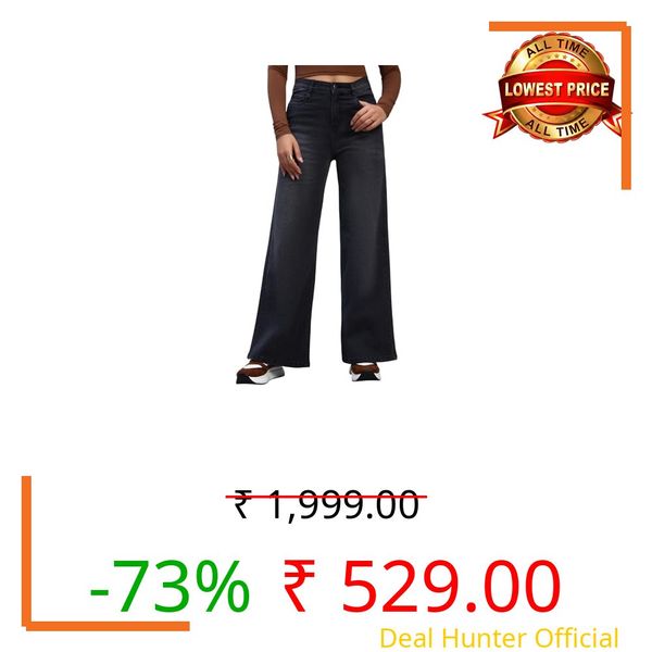 Amazon Brand - INKAST Womens High Rise Wide LegFull Length Cotton Poly Lycra Jeans (Wskr Black,30)